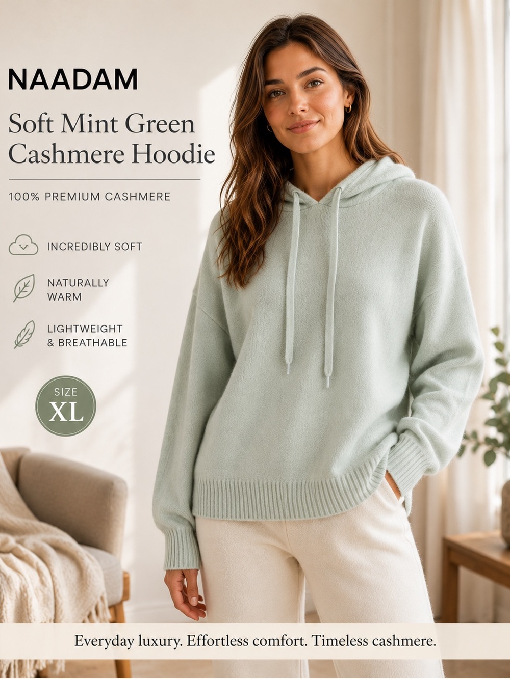 NAADAM Mint Green Relaxed-Fit Cashmere Hoodie